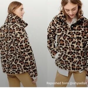 J.Crew Fleece Leopard Print PulloveR